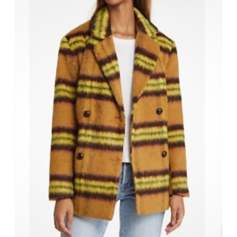 Vigoss Plaid Double Breasted Peacoat Lemon Women Size Small NWT